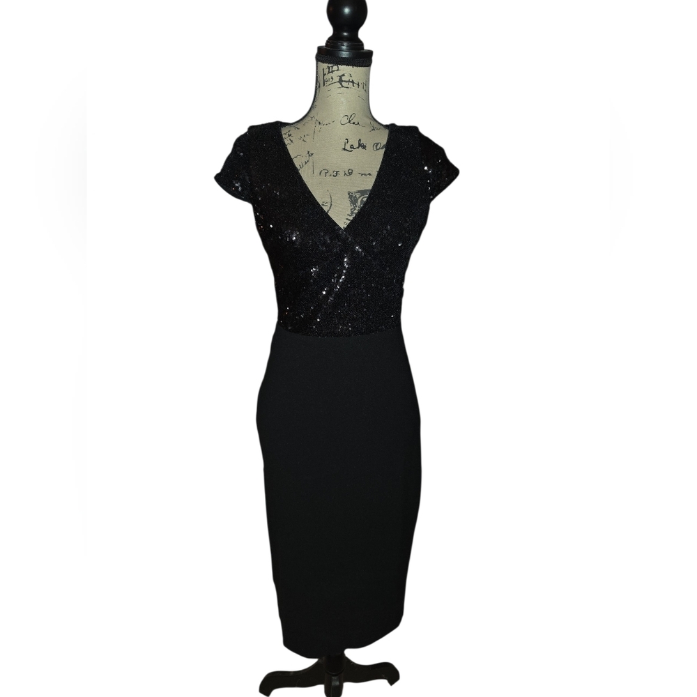 Dress the Population Black Sequin Cap Sleeve Midi Dress - Picture 4 of 6